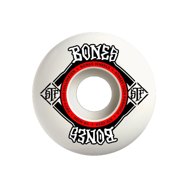 Skateboard wheel with Bones Wheels logo on a white background