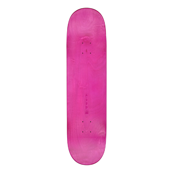 Pink top of a skateboard deck on a white background