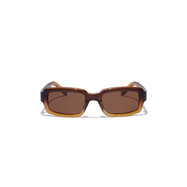 Sunglasses with a brown frame and lenses on a white background