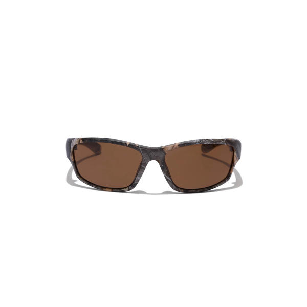 Sunglasses with camo frame and brown lenses on a white background
