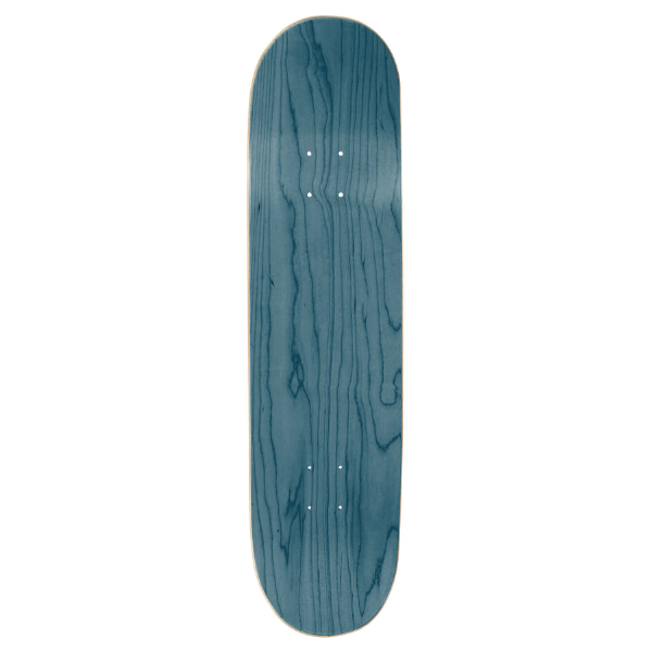 Teal wooden skateboard deck on a white background